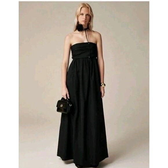 J.Crew Strapless Bow Back Maxi Dress Occasion Black $228 CG085 Size 2NWT